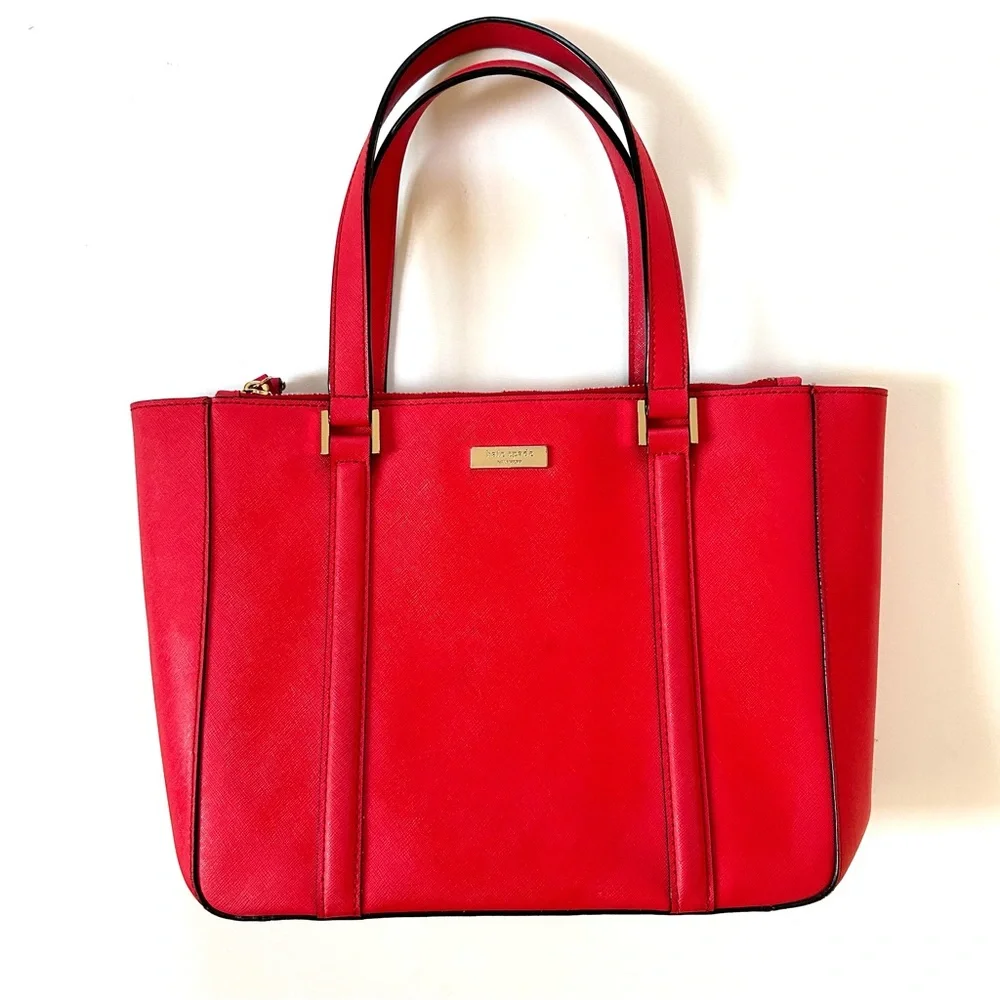 Kate Spade Geranium Cherry Red Saffiano Leather Newbury Lane Cadene Satchel Bag
